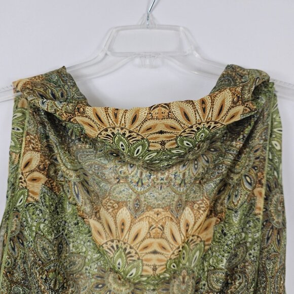 Womens OS Vest Wrap Cover Green Sheer Sleeveless Paisley Floral Light Layer - Picture 7 of 13